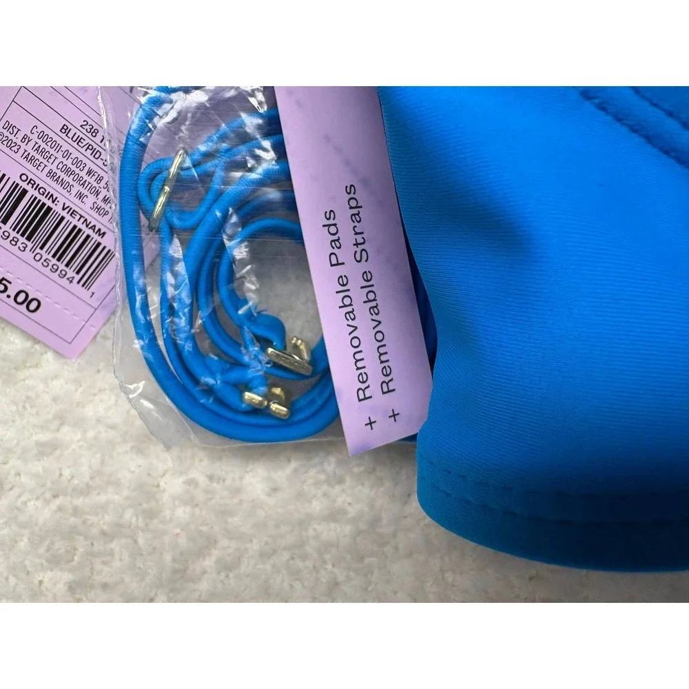 Wild Fable Blue Bandeau Bikini Set V-Front Cheeky High Leg NWT Womens Small
